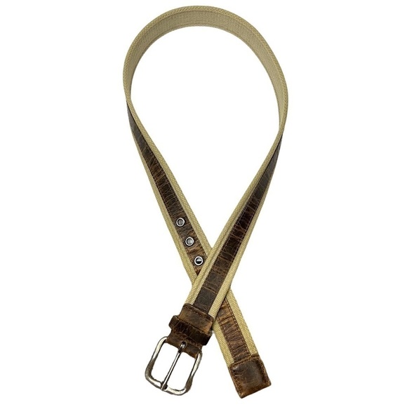 LEATHER Canvas Belt Brown Tan 100% Cotton Utility Range Work Outdoor Men Size 36 - Picture 4 of 7
